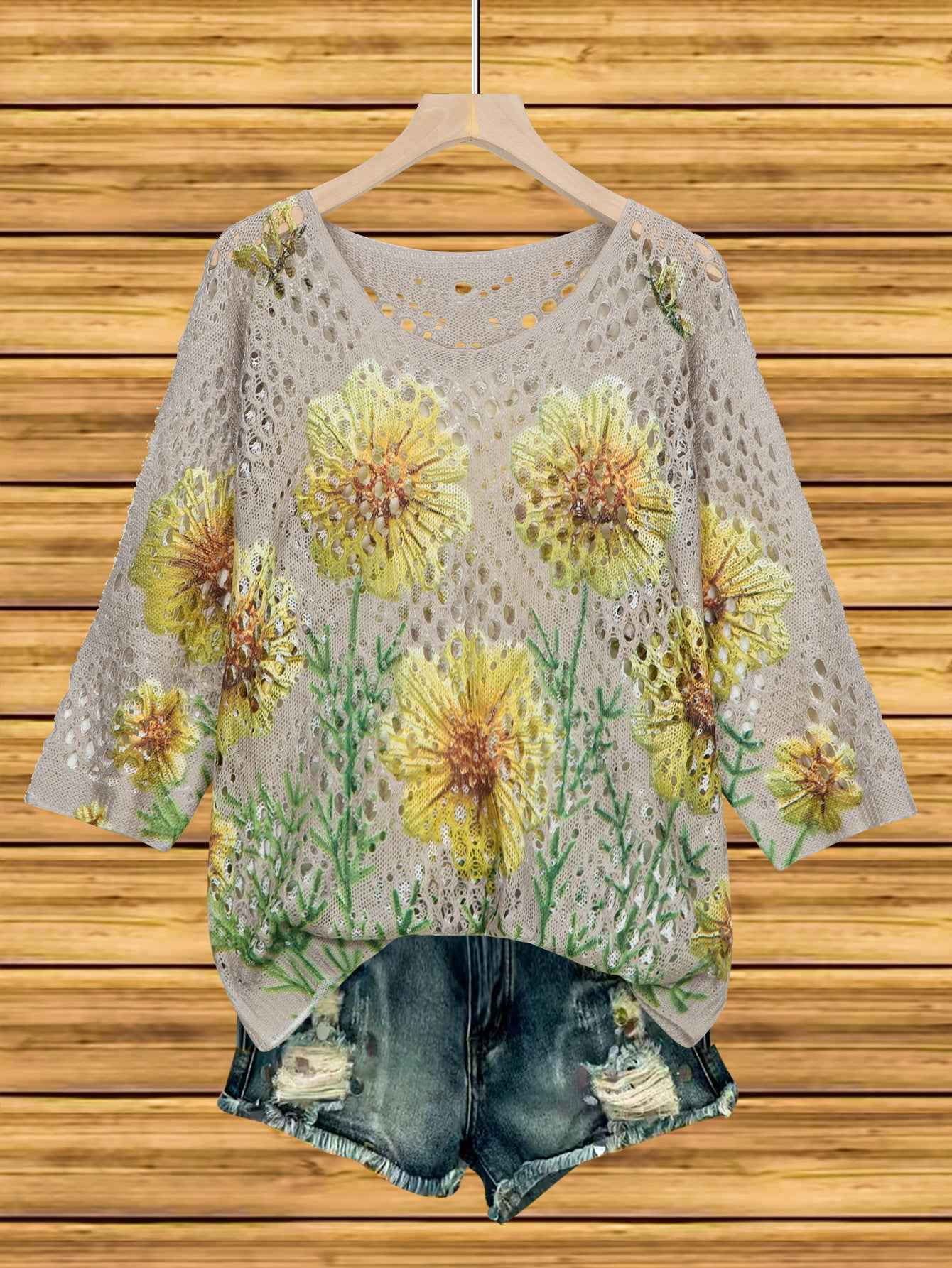 Women's 3D Knit Batwing Sweater – Hollowed-Out Elegant Design