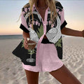 3D Print Half-Sleeve Cardigan & Shorts Two-Piece Set