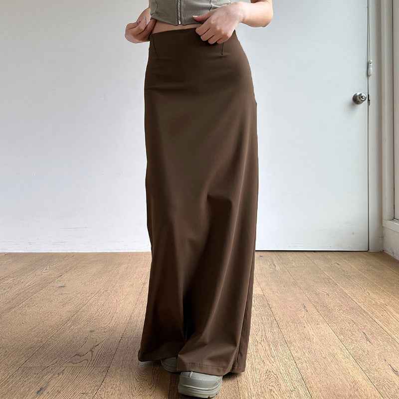 Knitted Slim-fit Solid-color One-piece Slit Midi Skirt