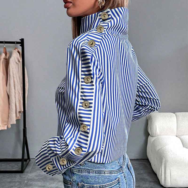 Striped Button-Up Long Sleeve Shirt | Women's Casual Blouse