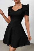 Boat-Neck High-Waist Zipper Mini Dress — Black & Red