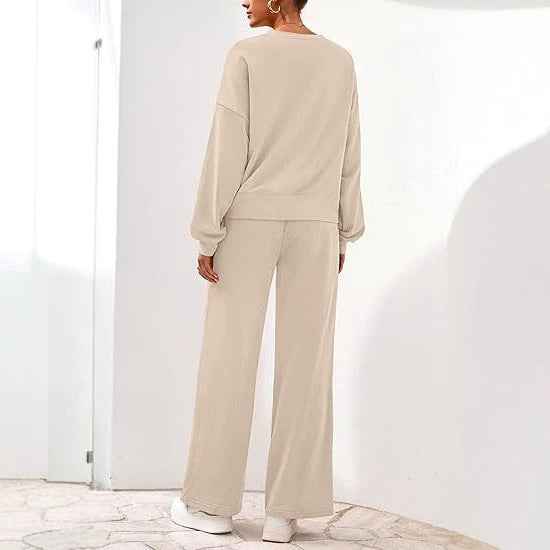 Plaid Print Sweatshirt & Wide-Leg Trousers Set