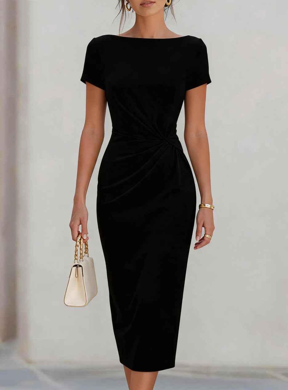 Women's Fitted Pleated Midi Dress