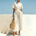 Wide-Leg Jumpsuit with Mock Neck & Tie Detail