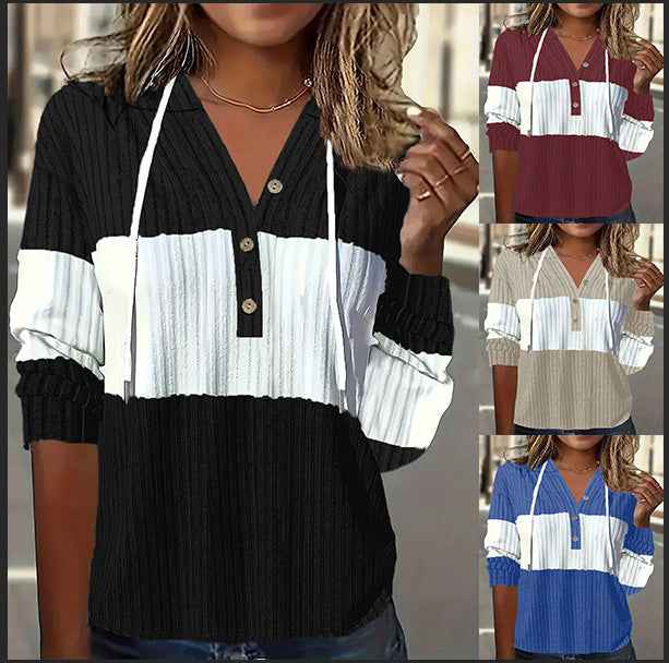 Women's Button-Detail Pullover Sweatshirt – Loose Fit, Literary Retro Style