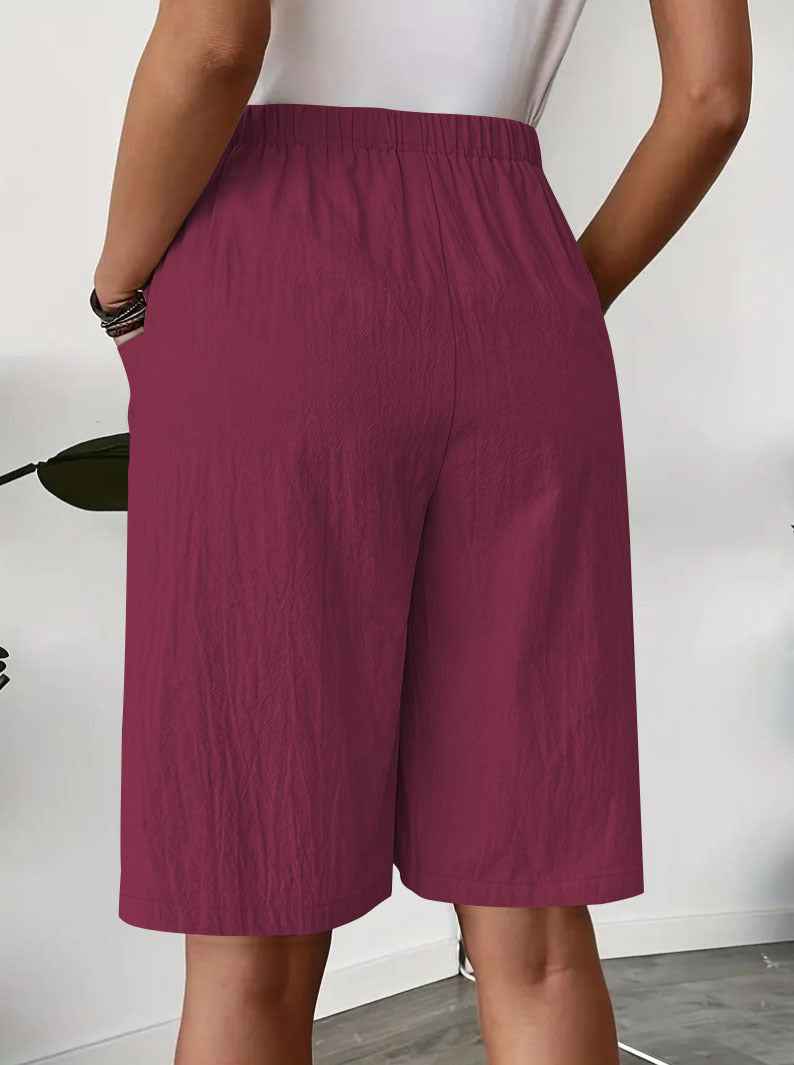 Women's Casual Elastic Waist Skort With Pockets Lightweight Wrap Front Knee-Length Shorts For Summer