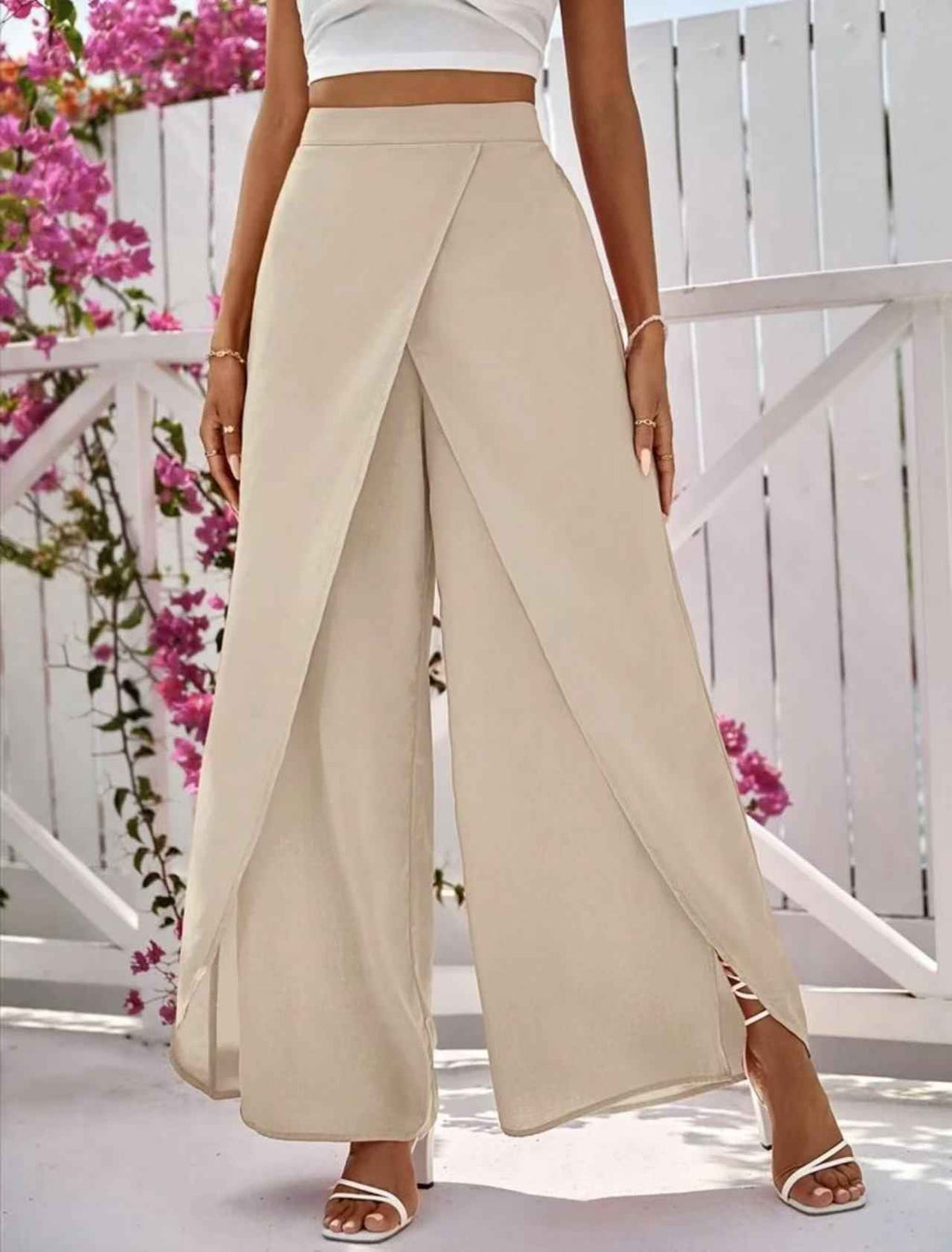 Women's Wide-Leg Cropped Trousers – Slit Detail, Relaxed Fit