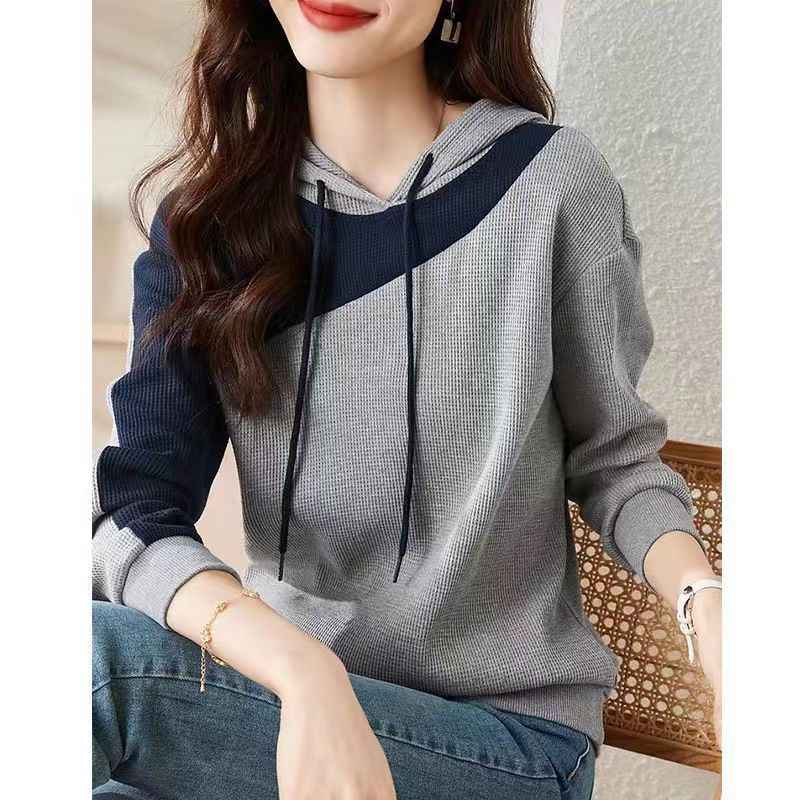 Women's Color-Block Hoodie – Loose Fit Drawstring Sweatshirt