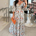 Printed V-Neck Flared Maxi Dress – Elegant Floral & Pattern Styles