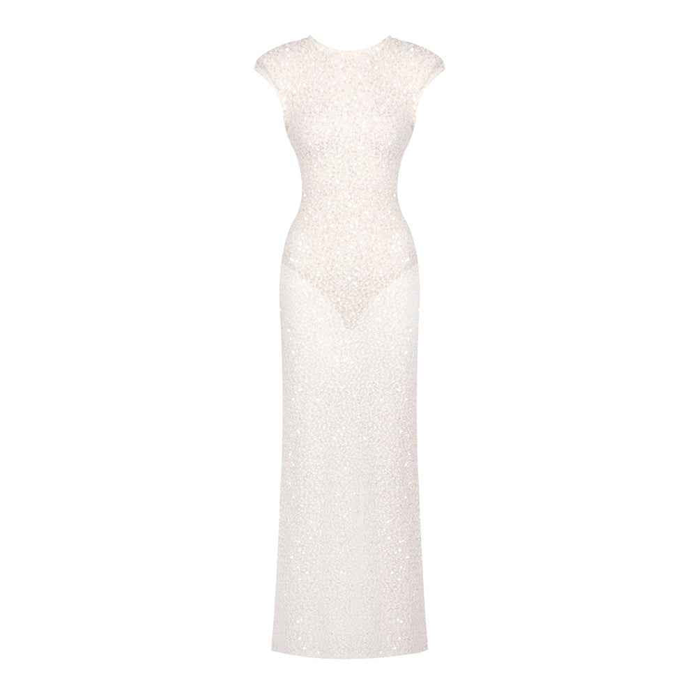 Womens Beaded Lace French-Style Dress