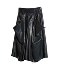 Women's Pleated Faux Sheepskin PU Wide-Leg Capri Pants — Black, S–L