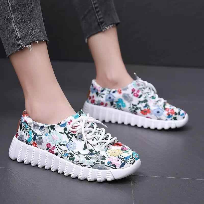 Womens Soft-soled Non-slip Casual Floral-print Sneakers