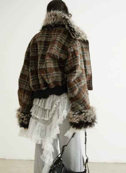 Women's Two-Way Plaid-Lined Faux Leather Jacket — Dark Brown, S–L