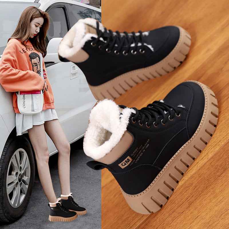 Women's Fleece-Lined High-Top Boots — Chunky Sole, Round Toe