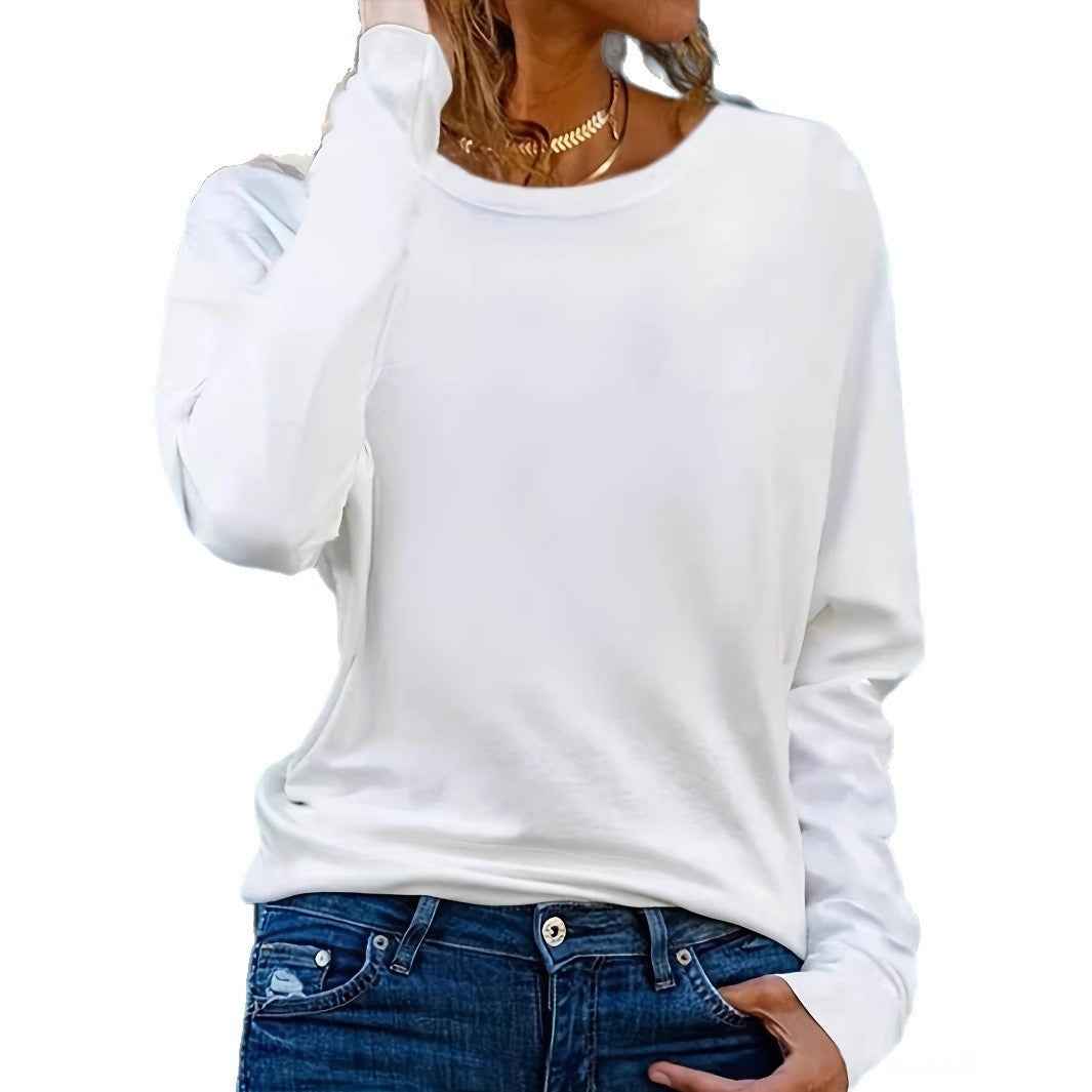 Women's Crew-Neck Long-Sleeve Top – Soft Milk Silk, Everyday Essential