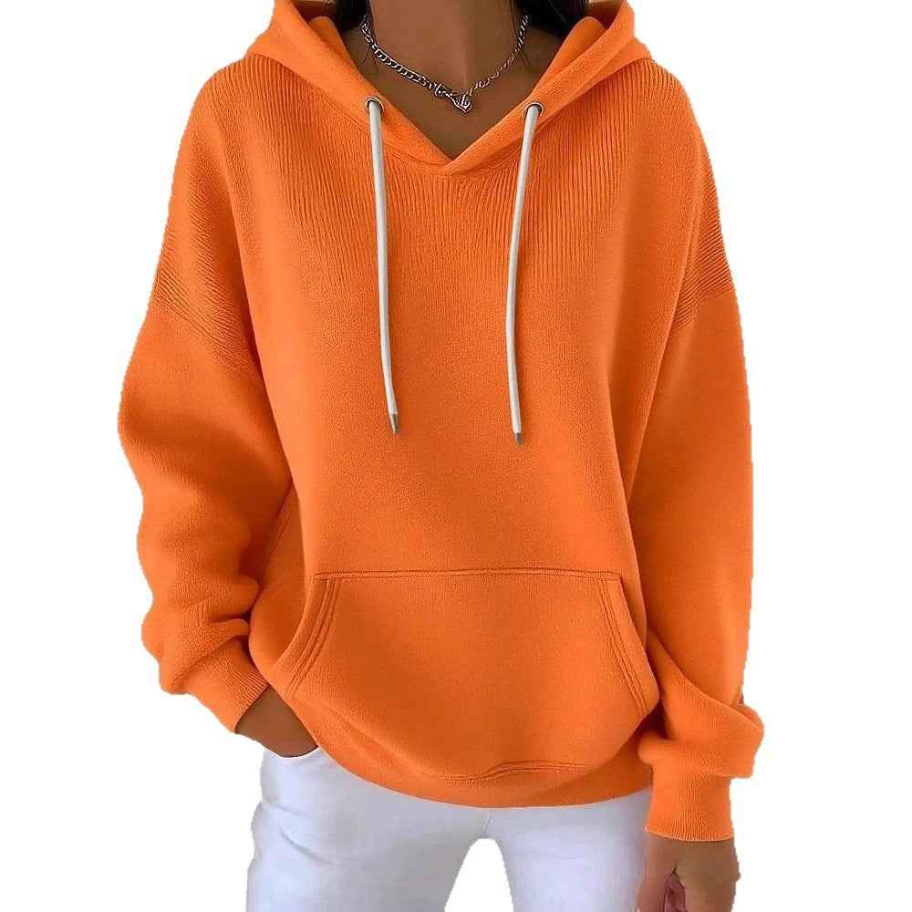 Casual Solid-color Trendy Hoodie With Drawstring Long-sleeve Hooded Sweatshirt