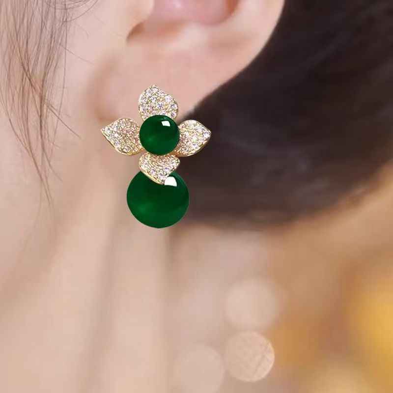Green Agate Stud Earrings,  New Popular Luxury Dangle Earrings For Women