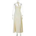 Sleeveless Low-Waist Patchwork Slim-Fit Knit Maxi Slip Dress