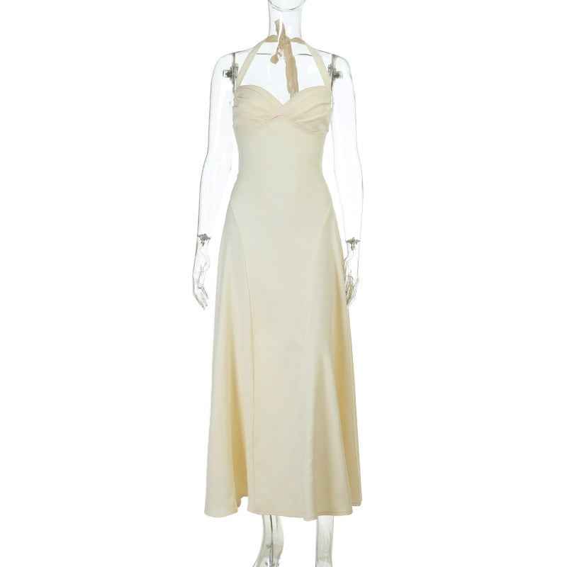 Sleeveless Low-Waist Patchwork Slim-Fit Knit Maxi Slip Dress