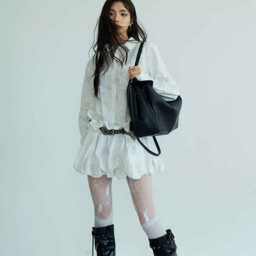 Chinese-Style Pleated Shirt Dress with Belt — Literary Vintage