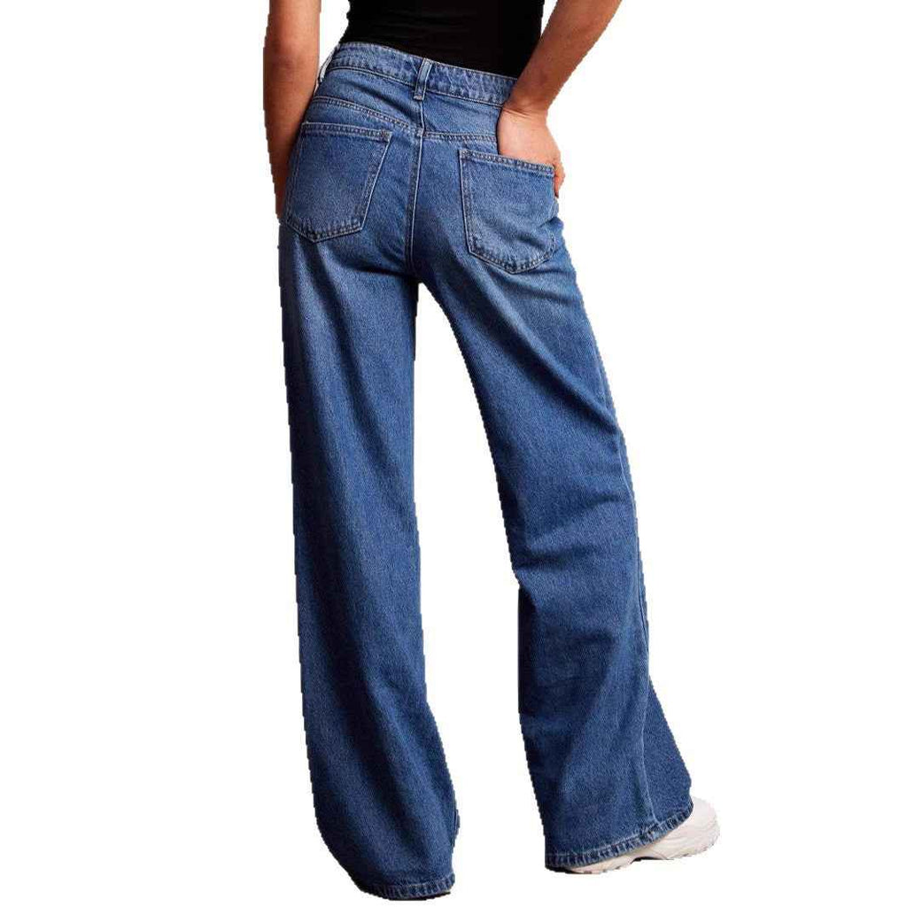 Retro Washed Loose-Fit Denim Jeans For Women