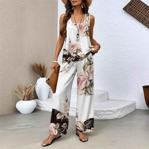 3D Print Sleeveless Top & Trousers Set