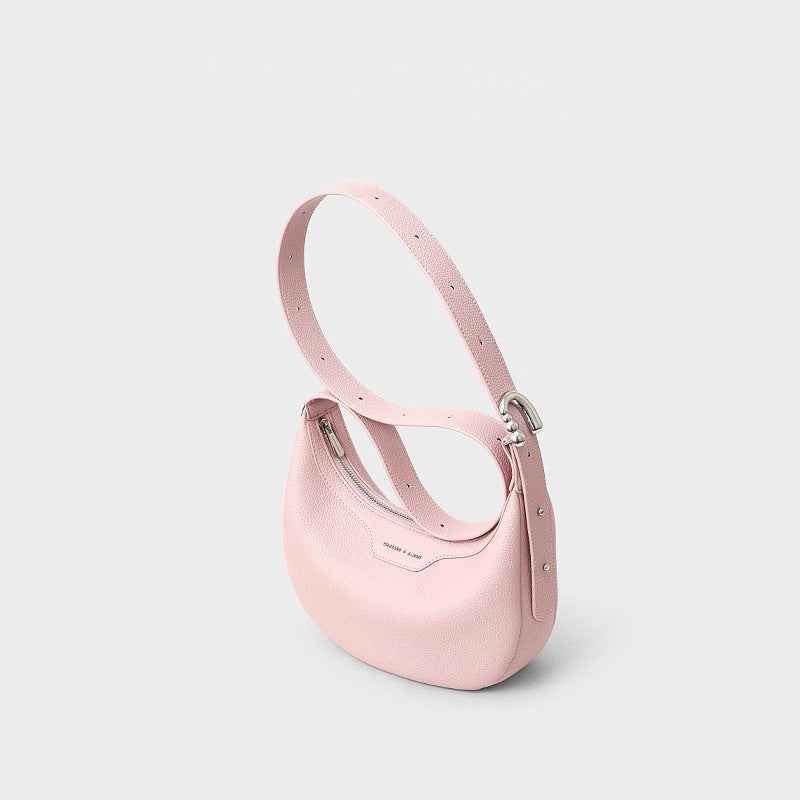 Genuine Leather Dumpling Shoulder Bag — Pink, White & Black