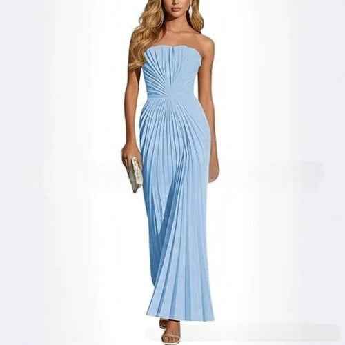New European And American style Strapless Pleated Figure-flattering Dress