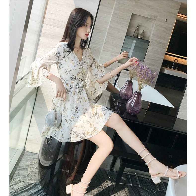 Floral Print V-Neck Ruffled Sleeve Mini Dress