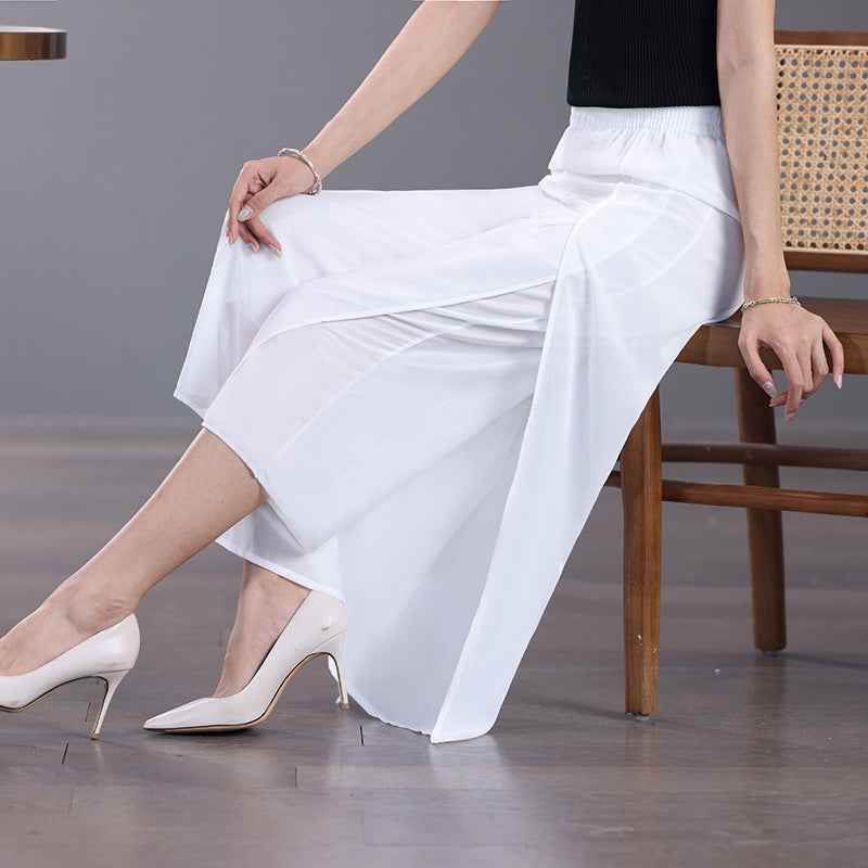 Chiffon Slit Wide-Leg Pants — Chinese-Inspired, Ultra-Thin, Plus Sizes