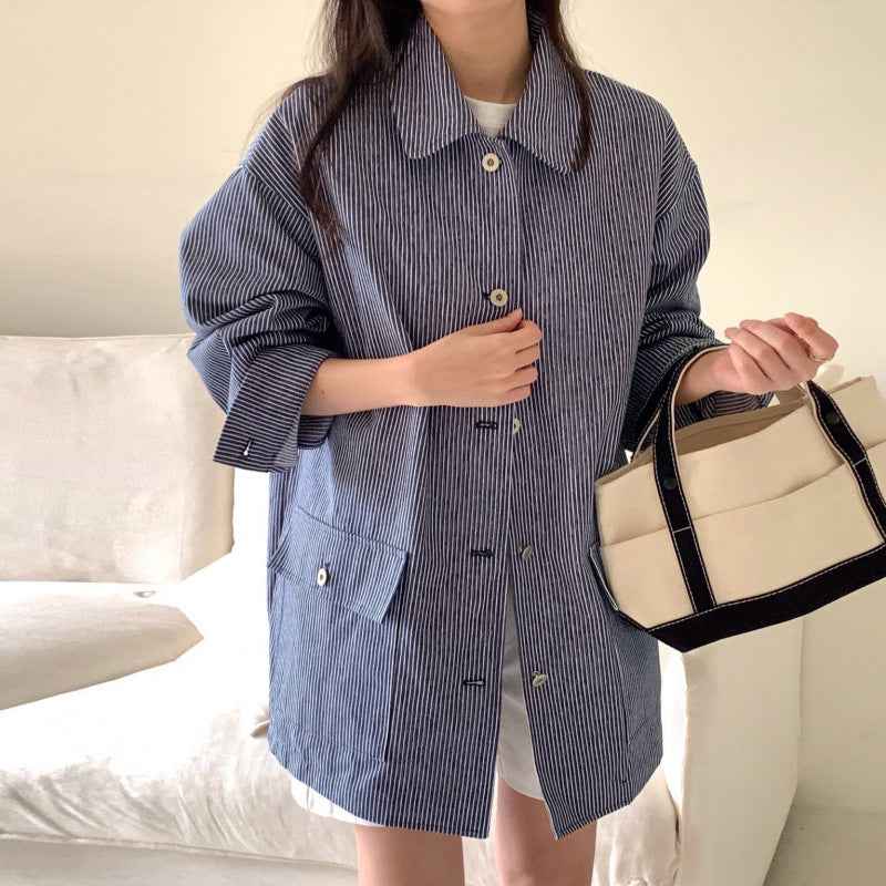 Puff-Sleeve Acrylic Shirt Jacket — Loose Fit, One Size