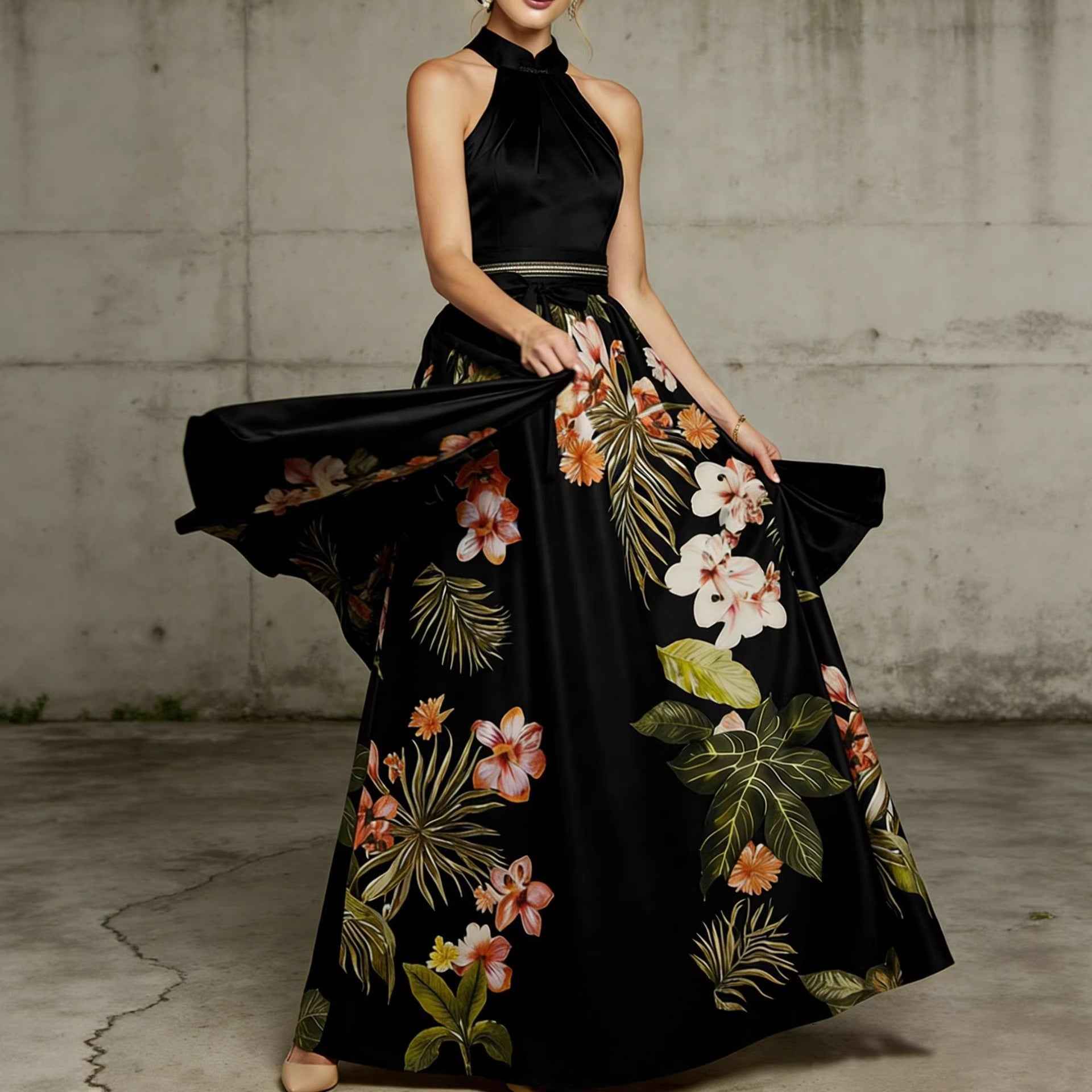 Women's Floral Print Sleeveless A-Line Maxi Dress — 4 Colours, S–XL