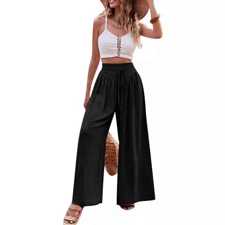 Mid-Waist Drawstring Ankle Trousers – 3D Texture