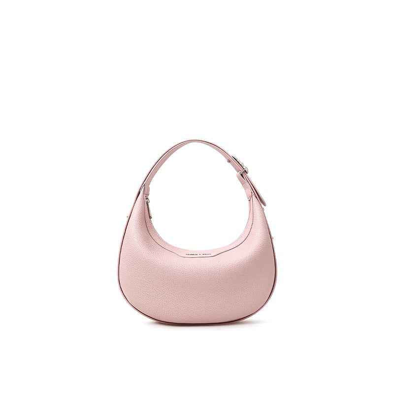 Genuine Leather Dumpling Shoulder Bag — Pink, White & Black