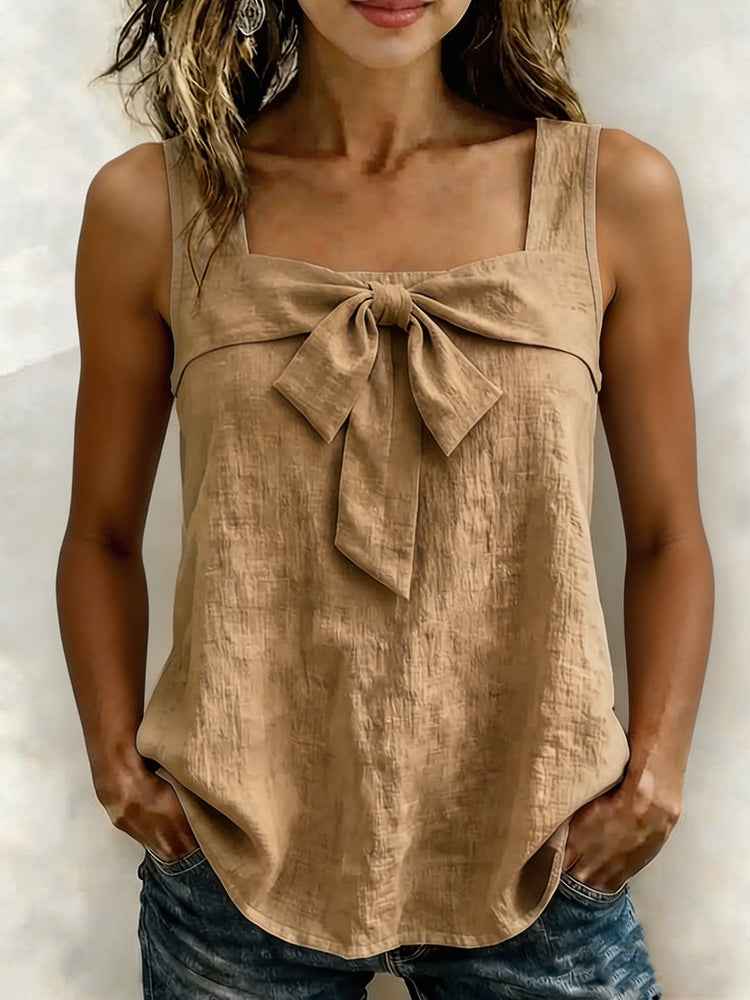 Wide-Strap Square-Neck Cotton-Linen Tank Top — 5 Colours