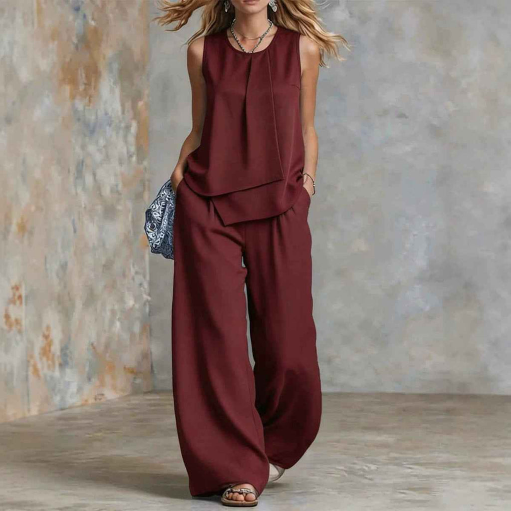 Women's Sleeveless Top & Wide-Leg Pants Two-Piece Set — Casual Chic
