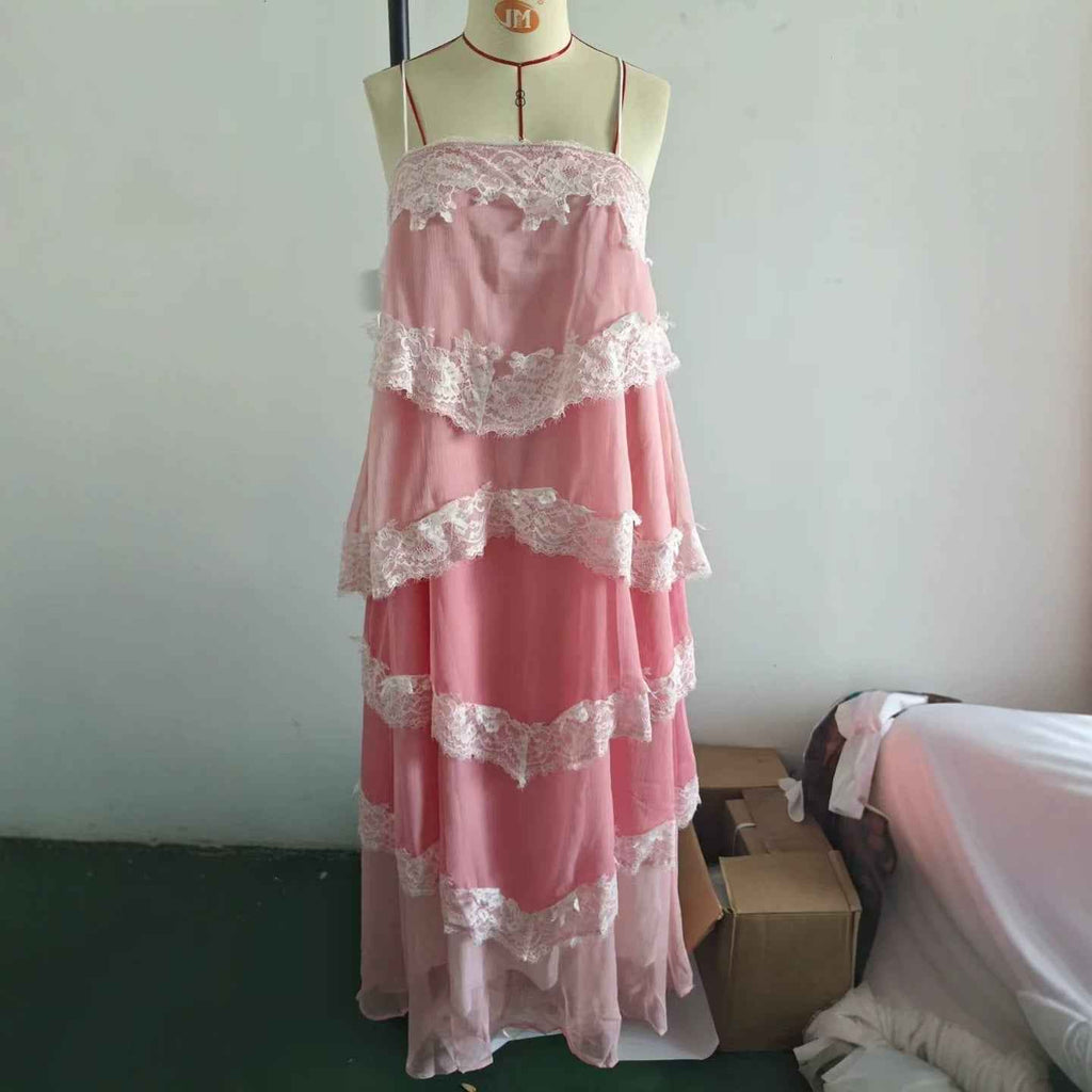 Women's Vintage Lace Ombre Strap Maxi Dress