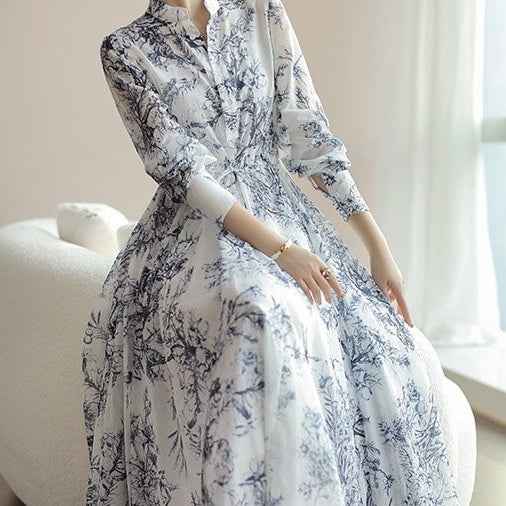 Women's One-Shoulder Ink-Wash Print Midi Dress