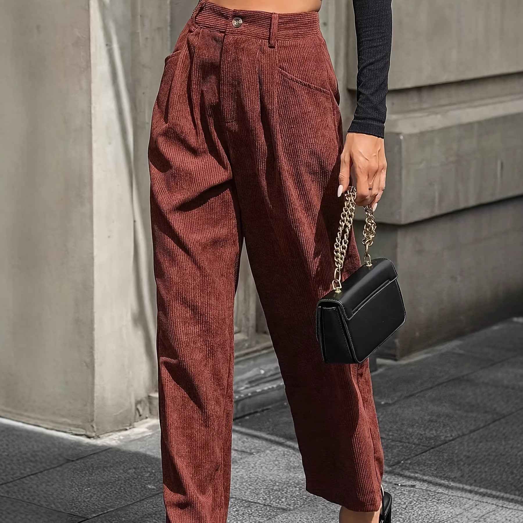 Retro Corduroy Harem Pants — High Waist, Full Length