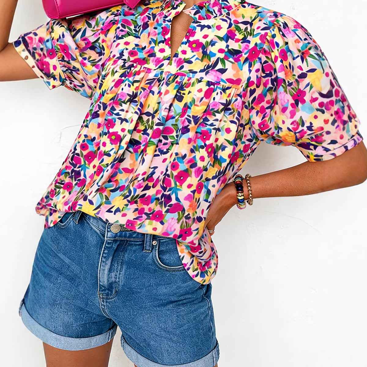 Casual All-Match Floral Print Chiffon Blouse