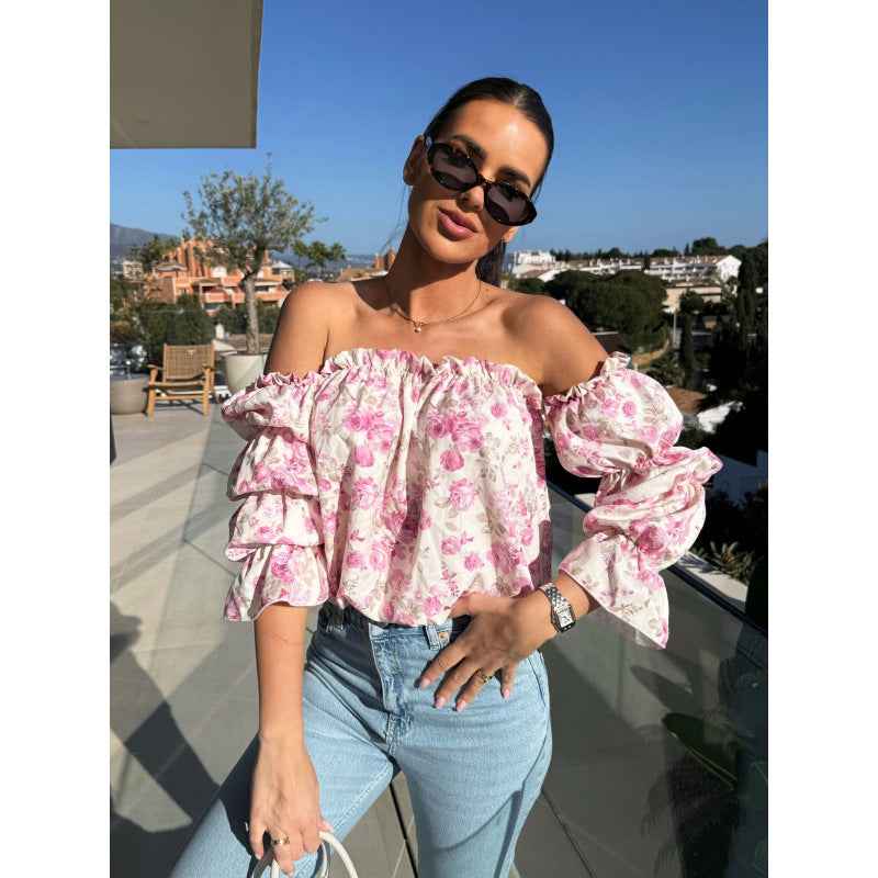 Floral Puff Sleeve Top | Waist-Cinching Long Sleeve Blouse