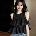 Sweet Sleeveless Double-layer Ruffled-edge Blouse