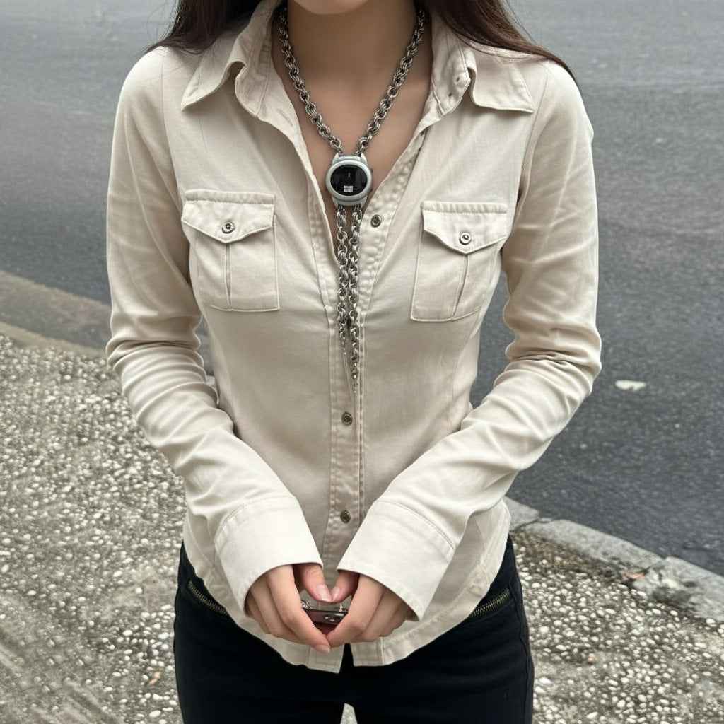 Notched-Collar Slim-Fit Knit Shirt