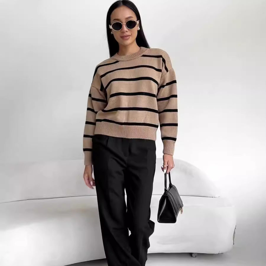 Loose-Fit Striped Long-Sleeve Pullover Top