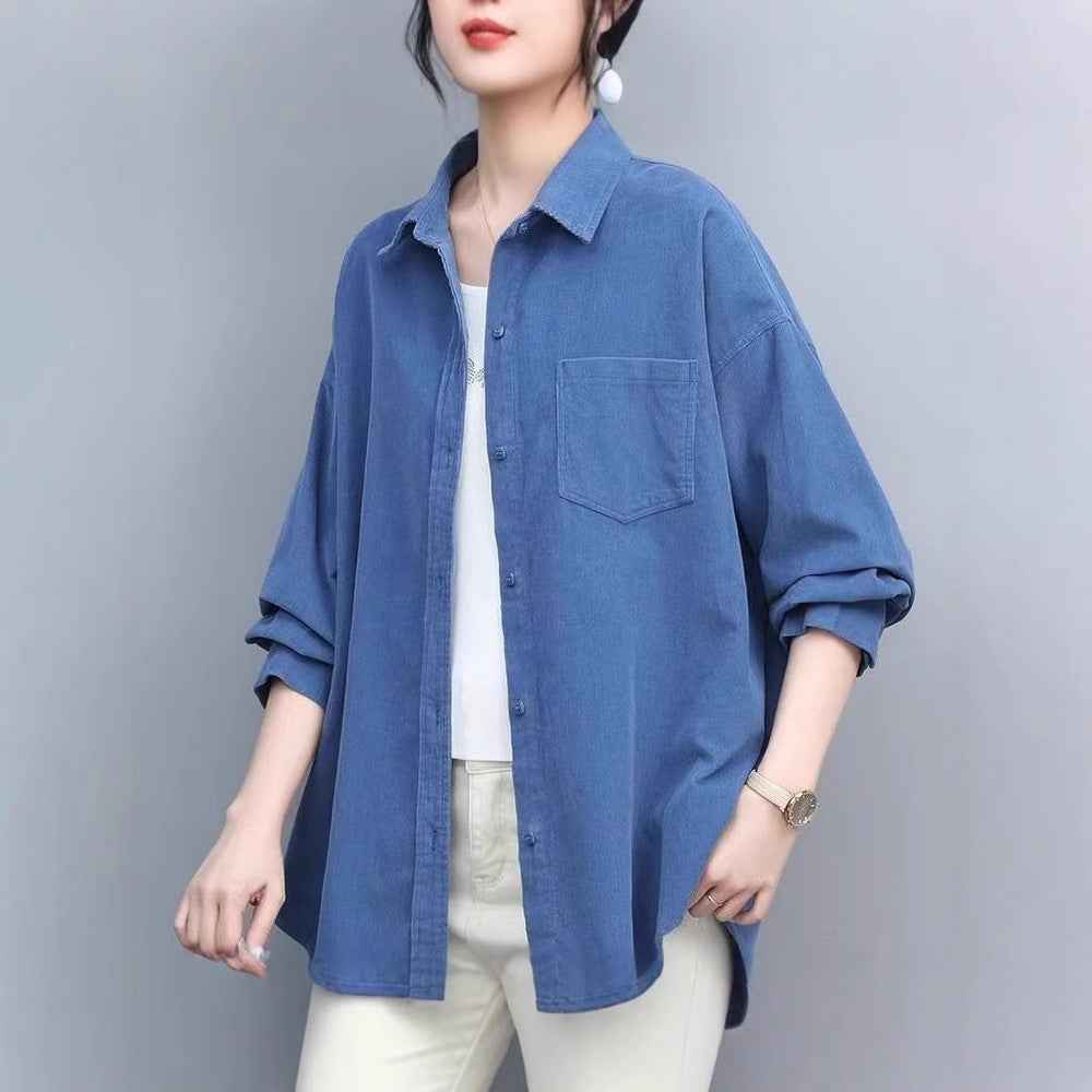 Women's Ruffle Patchwork Long-Sleeve Relaxed Shirt — 3 Colours, M–4XL