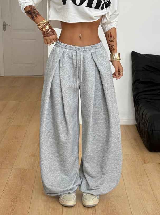 High-waisted Loose-fit Pleated Wide-leg Casual Athletic Pants