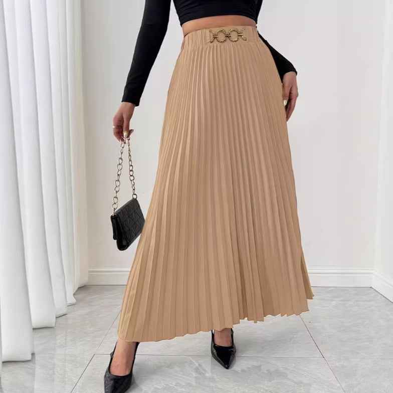 Women's High-Waist Pleated A-Line Midi Skirt — 3 Colours