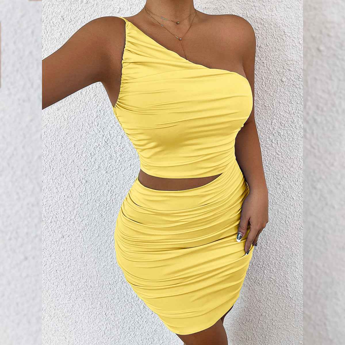 Off-Shoulder Sheath Dress – Ruched, Slim Fit, Elastic Waist