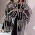 Lace Sequin Deep-V Maxi Evening Gown — Flared Sleeves, Black & Pink