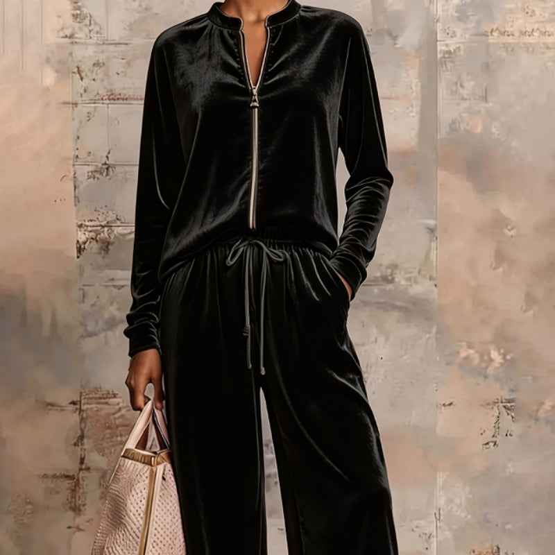 European And American Zipper-up Casual Suit Set
